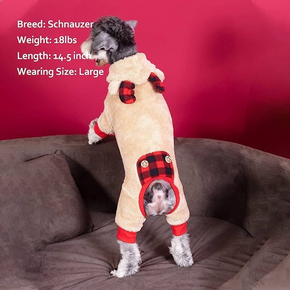 KYEESE Dog Pajamas Reindeer Christmas  Bowtie Red plaid Pet Pajamas sz M NWT - Picture 4 of 12